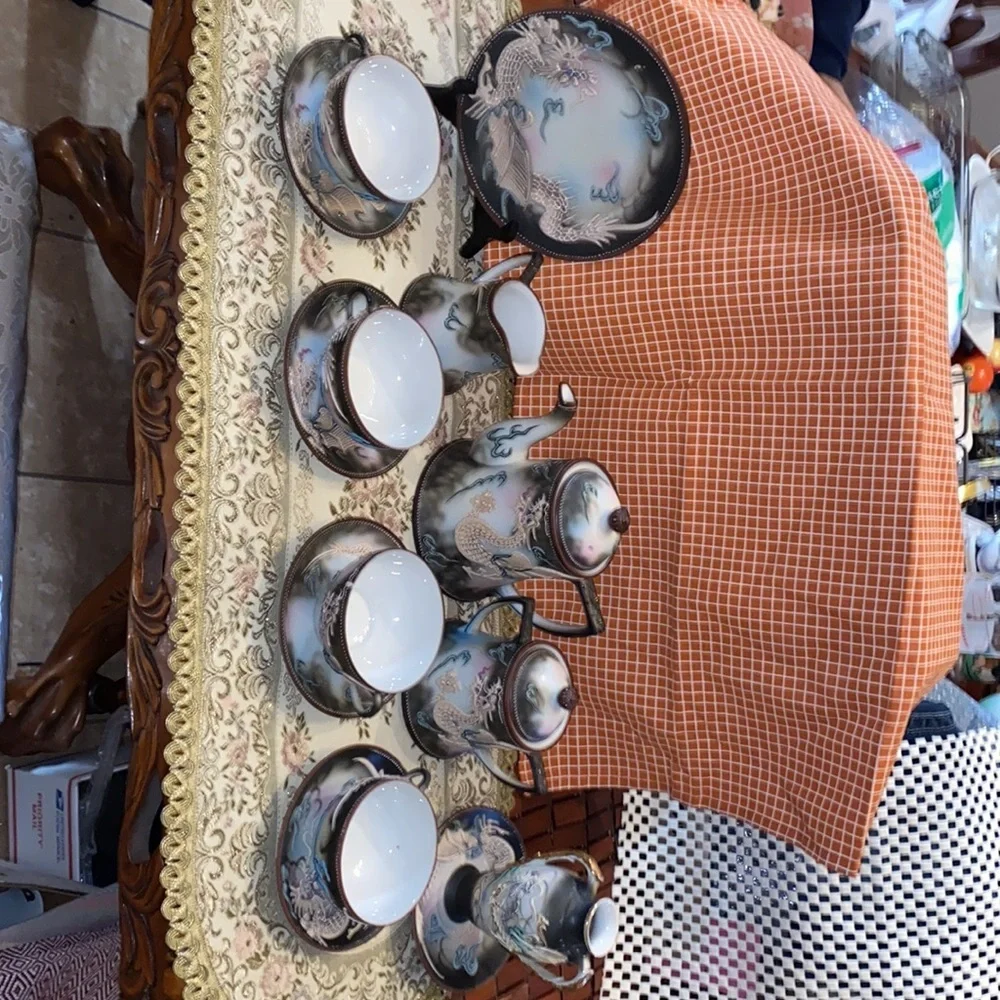 Vintage 14 pc tea set RS Hand-Painted Dragon, Made in Japan, Eggshell Porcelain